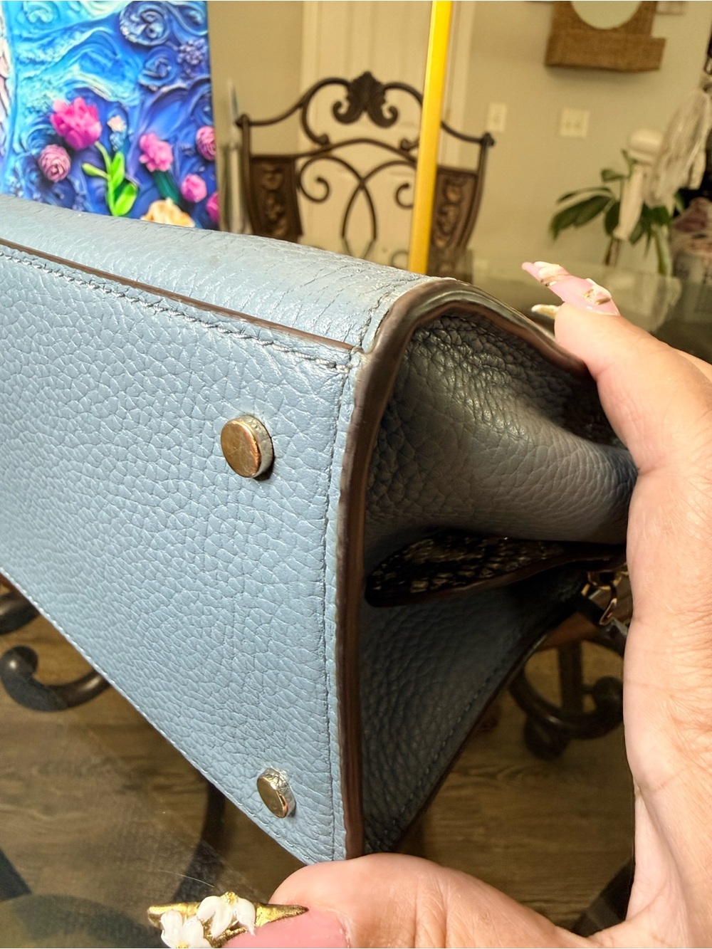 kate spade Lavender Blue Satchel with Snake-Print Trim - Picture 7 of 10